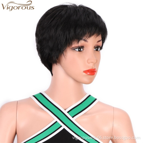 Vigorous Short Hair Wigs for Black Women Natural Straight Pixie Cut Synthetic Hair Wig 100% Heat Resistant Fiber Wig 1B Color
